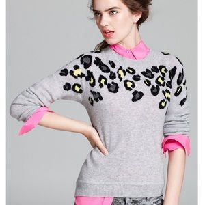 Aqua 100% Cashmere Leopard Print Grey Sweater